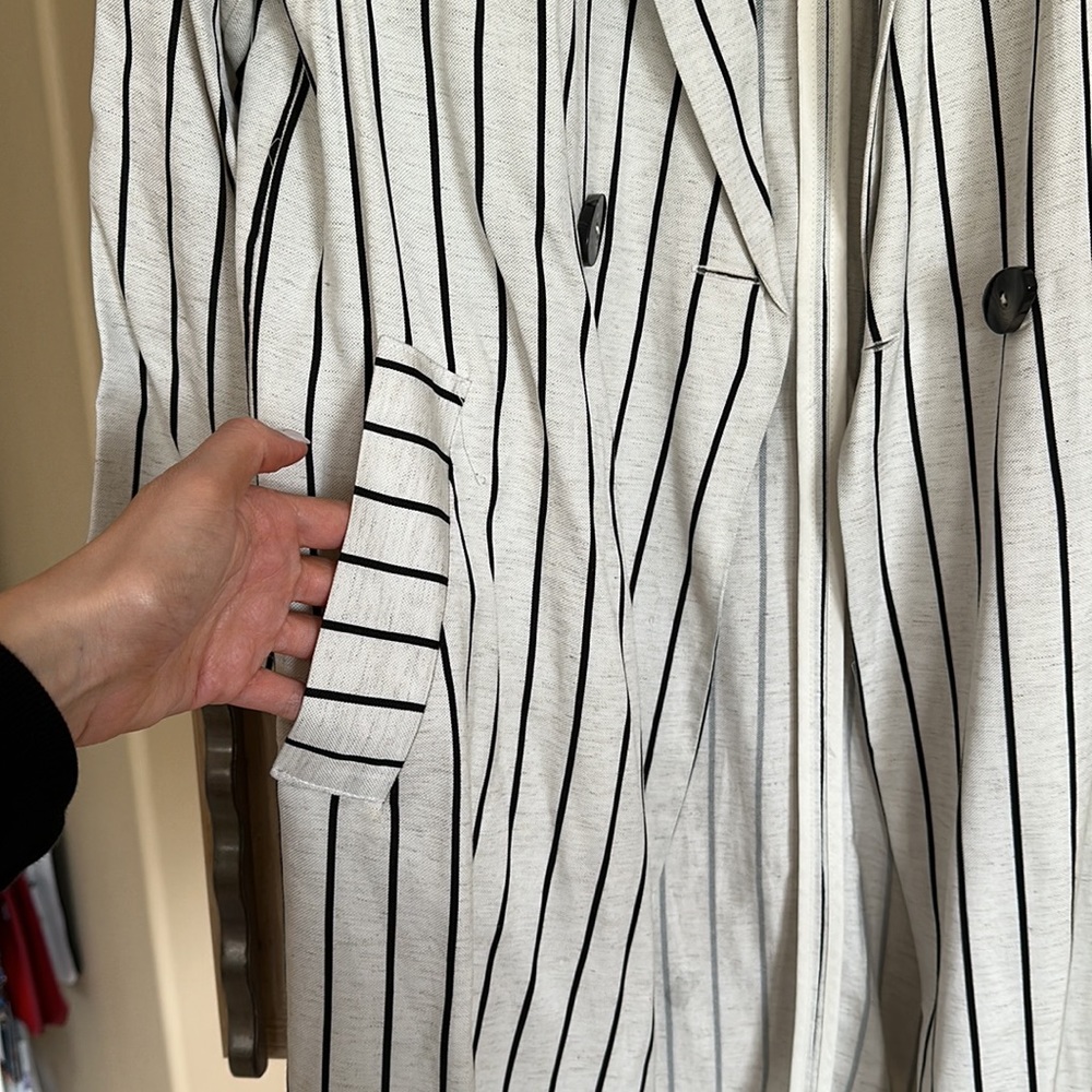 Topshop Striped Trench Coat with Pockets - Picture 3 of 7